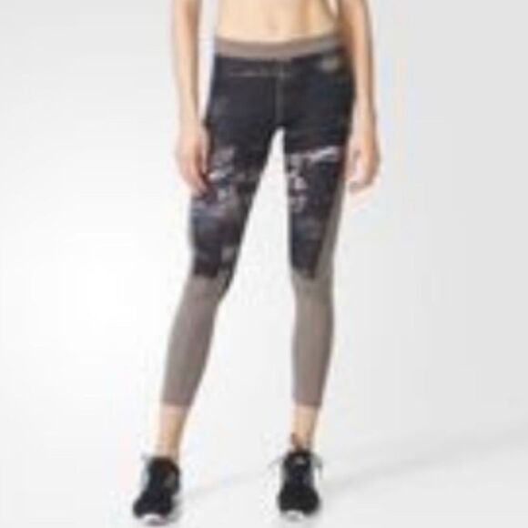 EUC Adidas 7/8 Run Gym Leggings Climalite Compression Beige Black Colorblock  XS - Picture 1 of 15